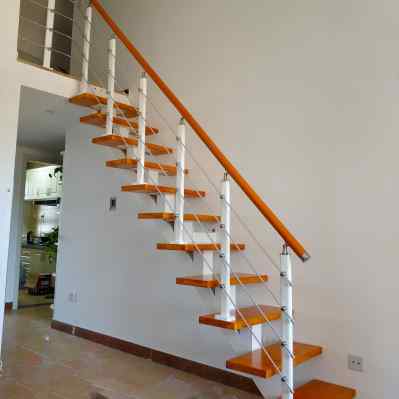 整体楼梯室内家用踏步直梁楼梯转角钢木直梯护栏复式阁楼跃层定制